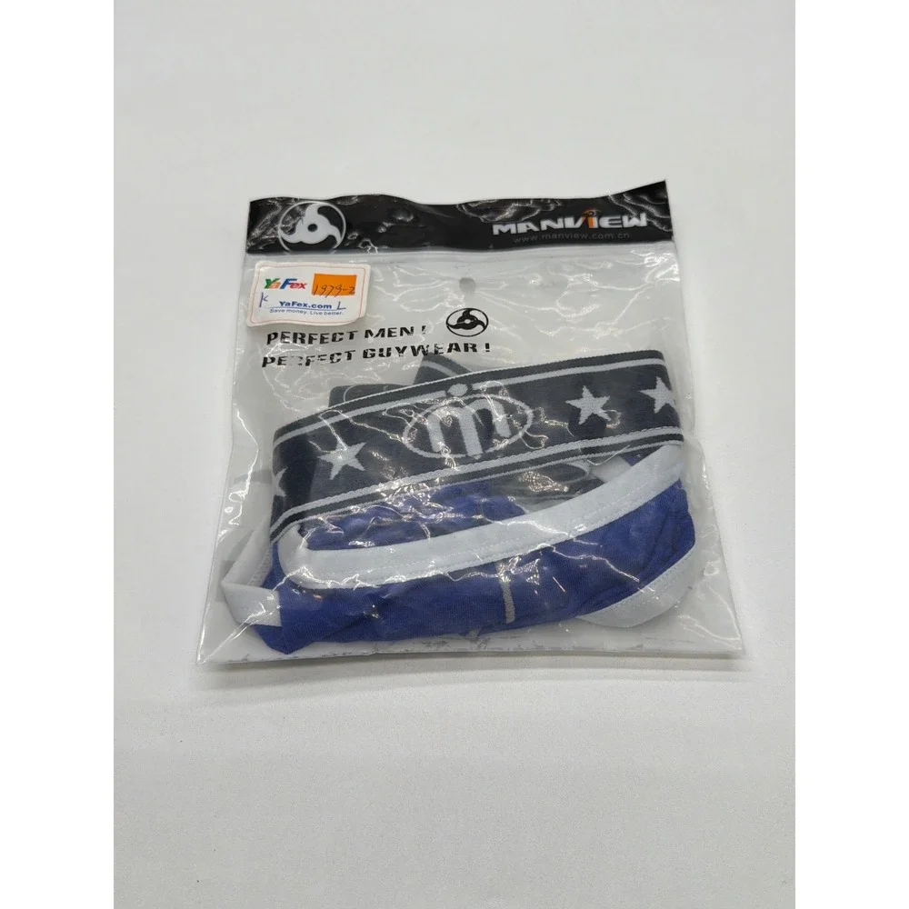 Manview Mens Blue Star Print Modal Low Rise Pouch Thong Underwear XL